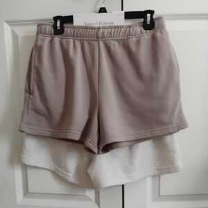 Forever L Women's Athletic Shorts in Taupe and Light Gray